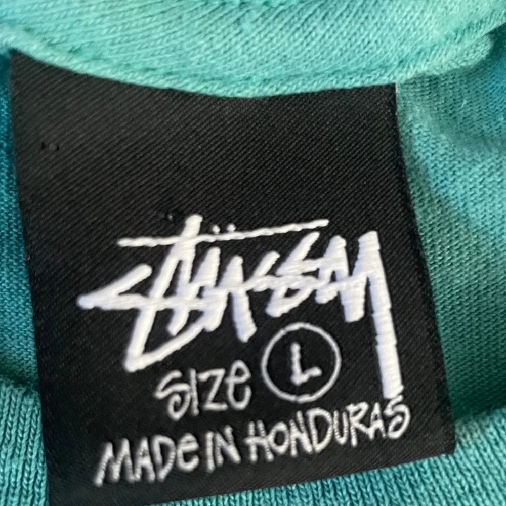 🔥 Stussy Long Sleeve Turquoise Blue Logo Skate Graphic Tee T Shirt • Men Size L